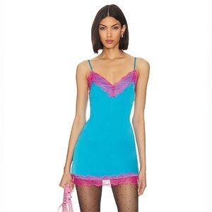 superdown Tahlia Lace Trim Dress in Aqua Multi
